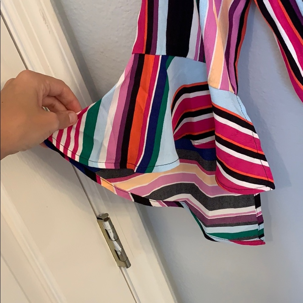 Express | Striped Surplice Bell Sleeve Romper NWT - Picture 8 of 8